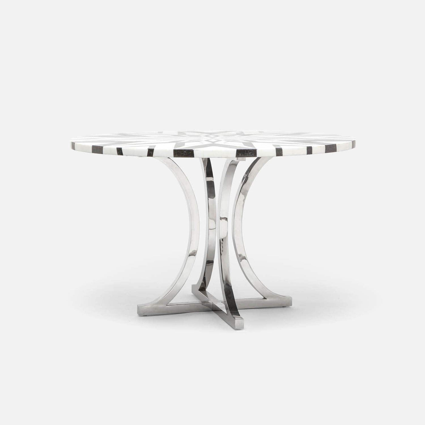 TABLE ROUND BLACK & WHITE MARBLE INLAY SILVER BASE