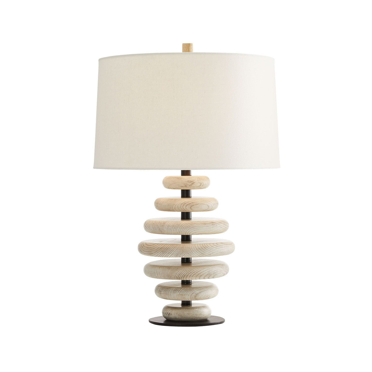 TABLE LAMP CERUSED OAK DISCS WITH IRON SPINE