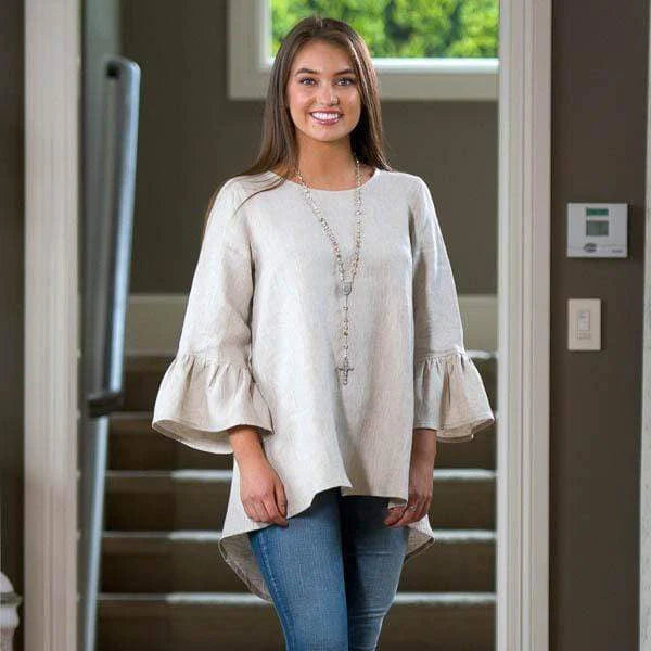 TOP BELL SLEEVE LINEN FLAX (Available in 3 Sizes)