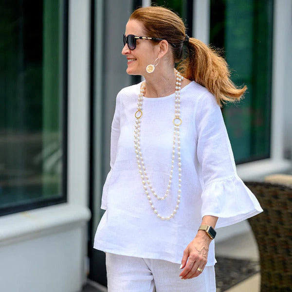 TOP BELL SLEEVE LINEN WHITE