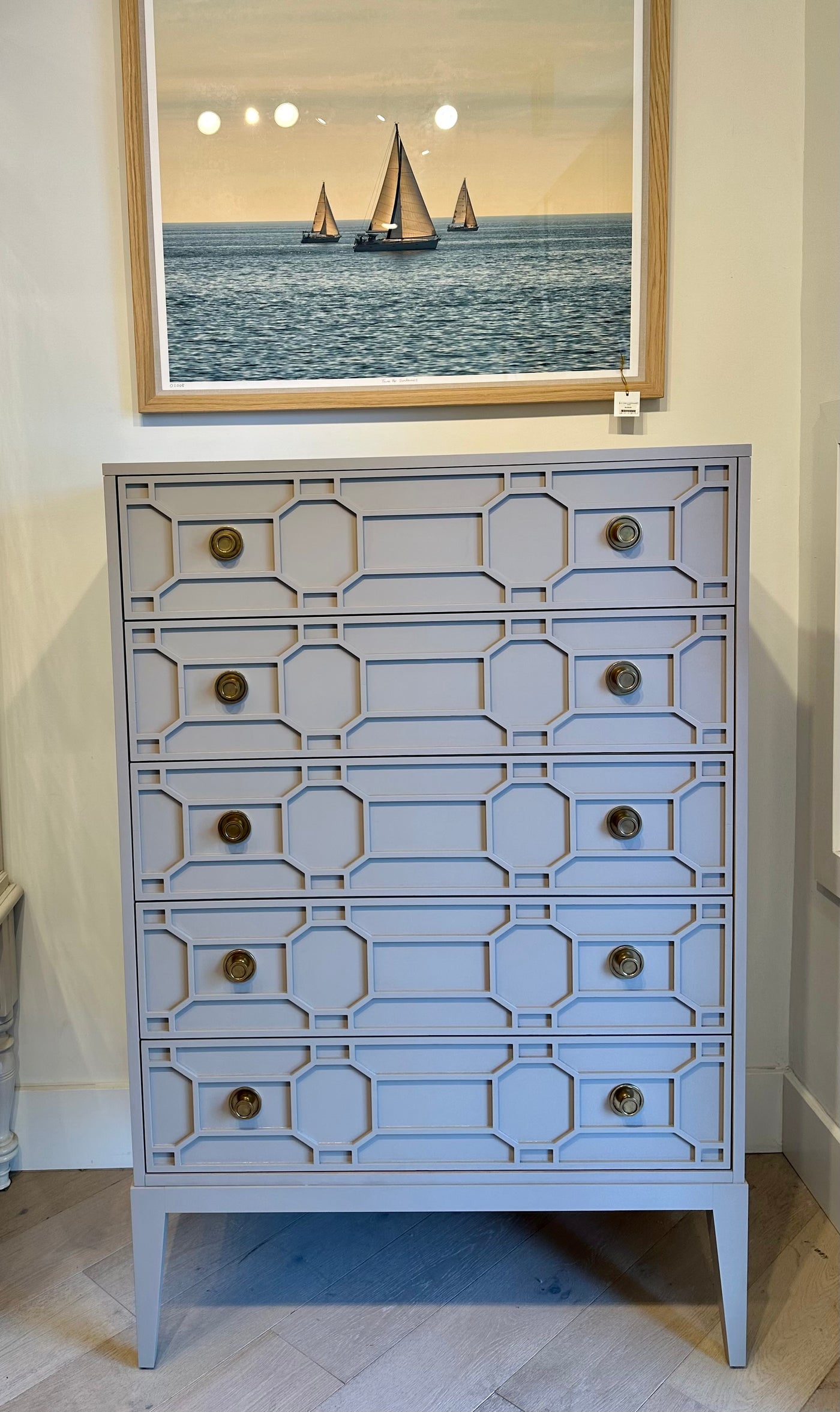 CHEST TALL 5-DRAWER TAUPE HONEYCOMB