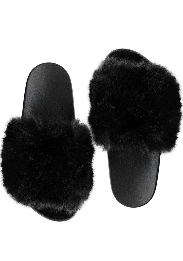 SLIDES FAUX FUR BLACK (Available in 4 Sizes)