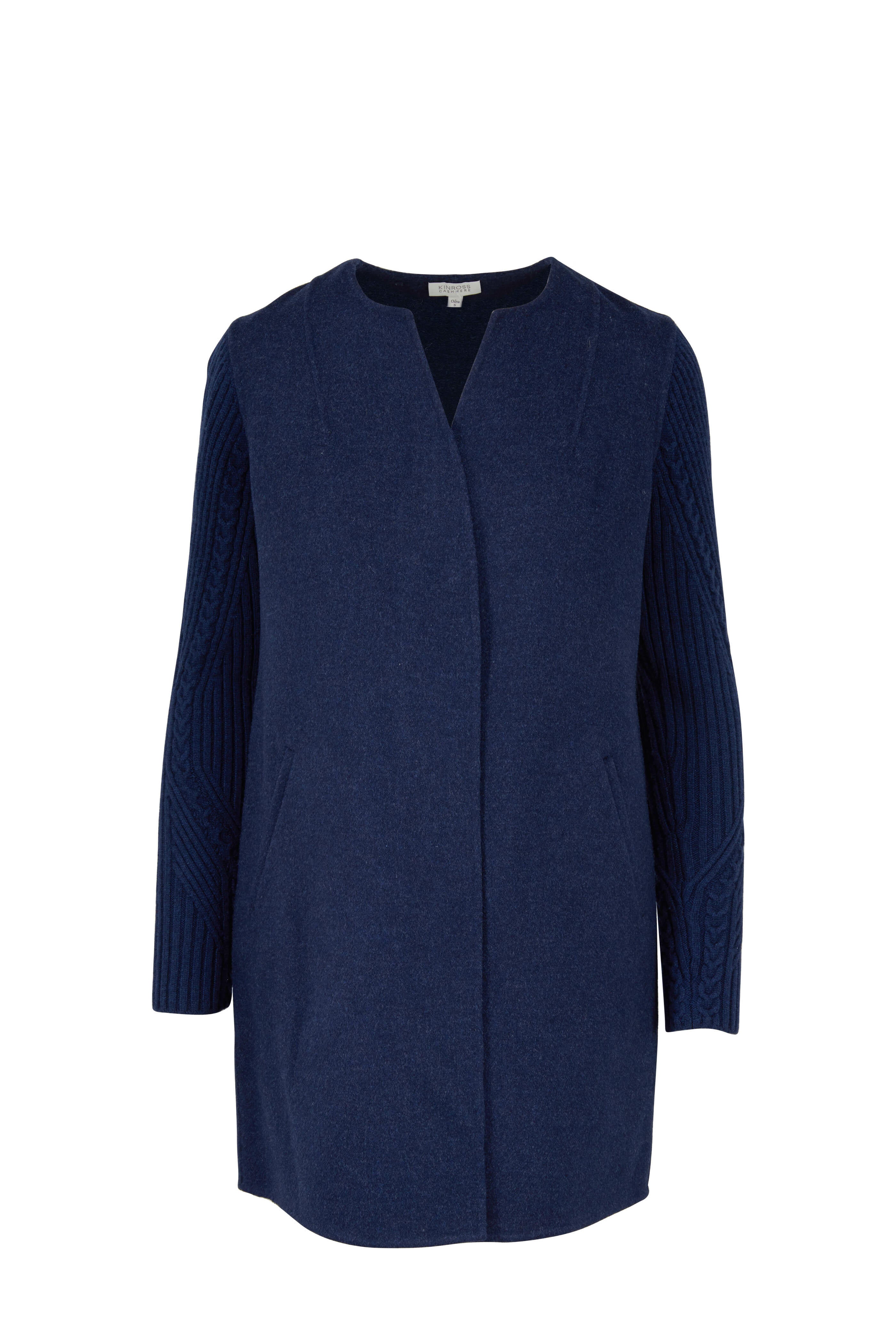 KINROSS CASHMERE COAT RIB SLEEVE DUSK (Available in 2 Sizes)