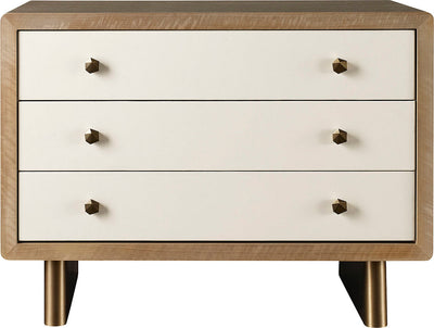 NIGHTSTAND 3-DRAWER ALMOND WITH BRASS BASE