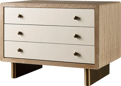 NIGHTSTAND 3-DRAWER ALMOND WITH BRASS BASE