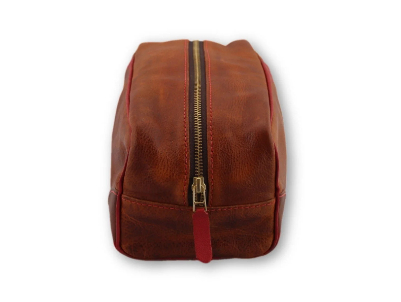 BAG DOPP BROWN WITH RED STITCHING