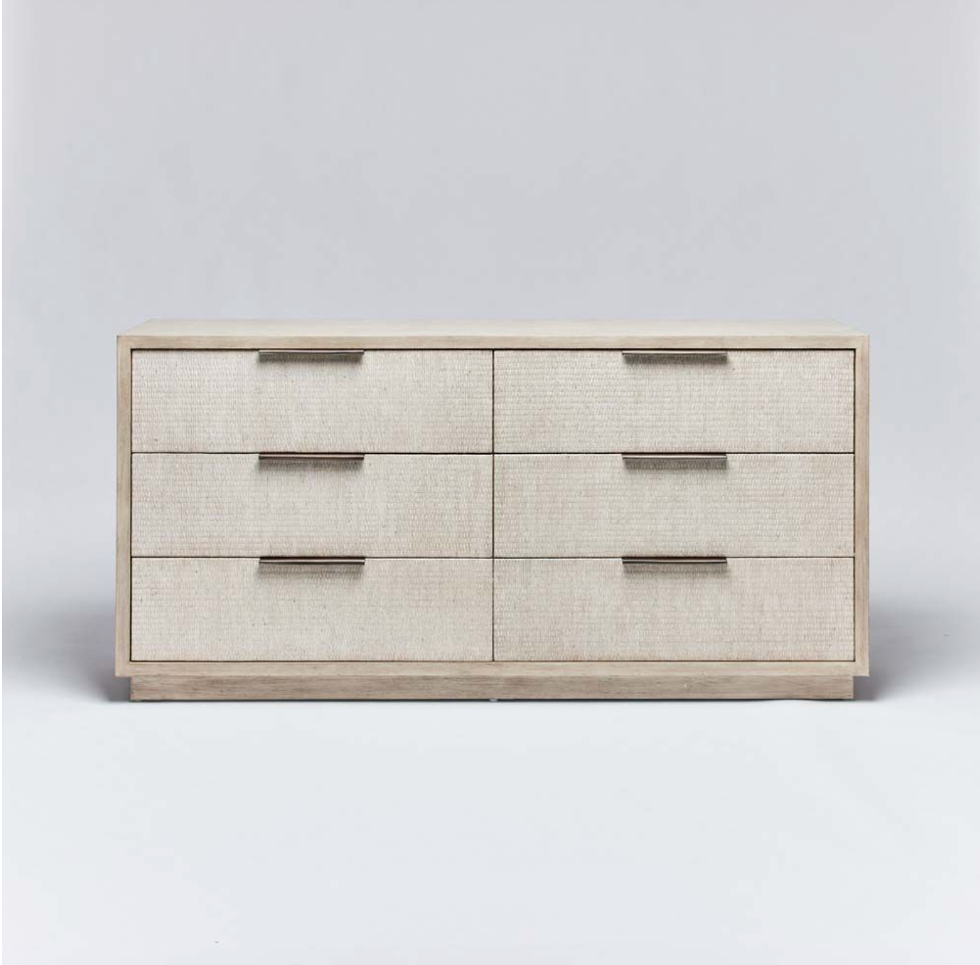 CHEST 6-DRAWER WASHED TAUPE WOOD WITH RAFFIA