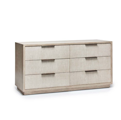CHEST 6-DRAWER WASHED TAUPE WOOD WITH RAFFIA