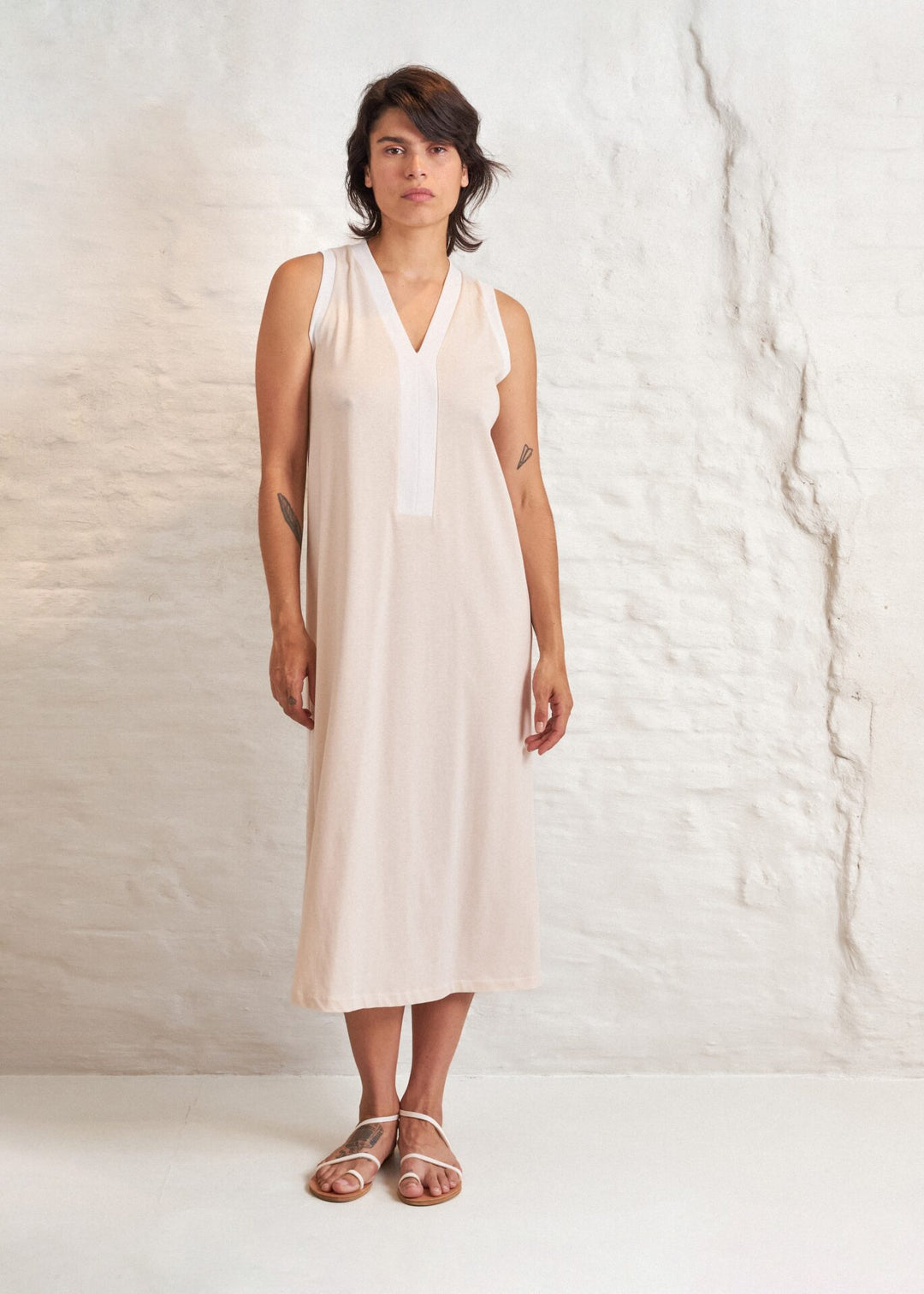 DRESS KEELIA GREY CHINE/WHITE