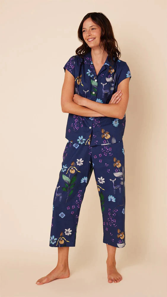 PAJAMA CAPRI DEERLY BLUE FLORAL LUXE PIMA (Available in 3 Sizes)