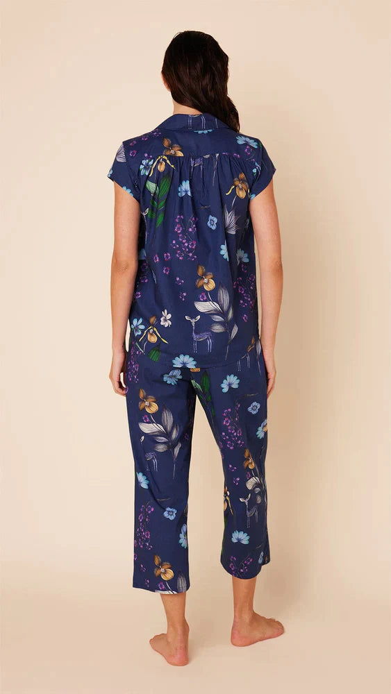 PAJAMA CAPRI DEERLY BLUE FLORAL LUXE PIMA (Available in 3 Sizes)