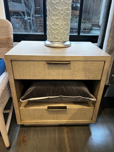 NIGHTSTAND WASHED TAUPE WOOD WITH RAFFIA DRAWERS