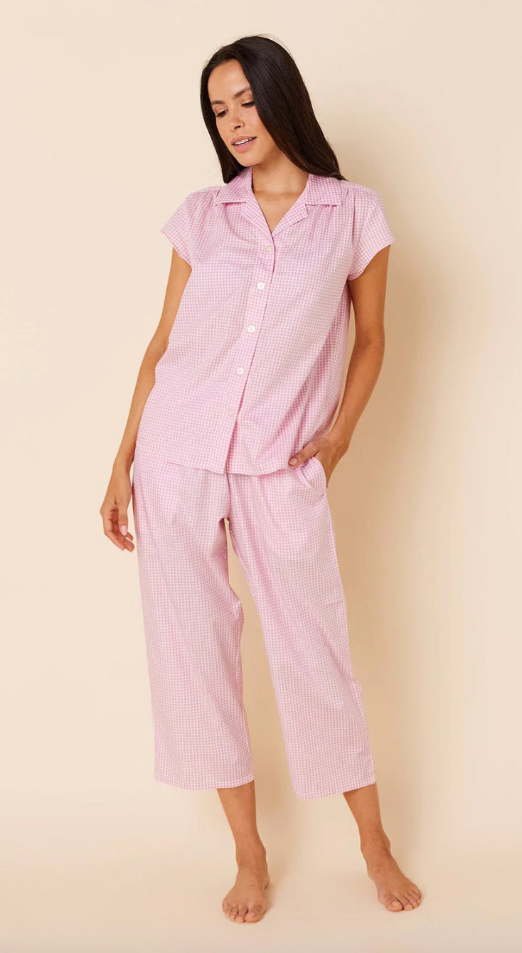 PAJAMA CAPRI GINGHAM LUXE PIMA PINK (Available in 4 Sizes)