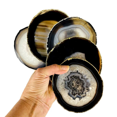 COASTERS BLACK AGATE WITH GOLD EDGES - SET OF 4