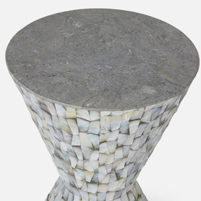 TABLE HOURGLASS GRAY STONE/SILVER MOP SHELL