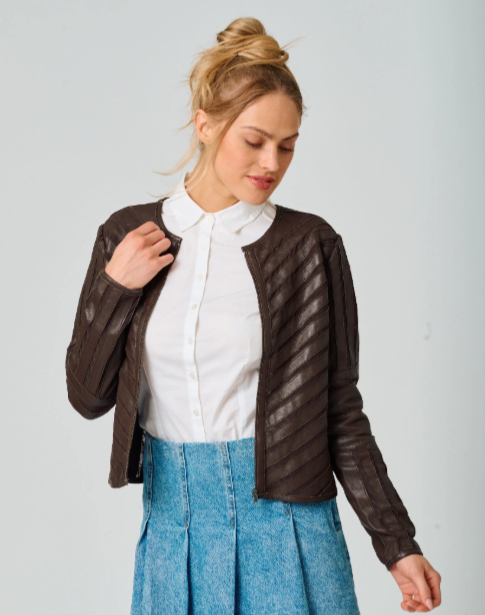 SO-JACKET WOMENS MESH CUTOUT 3/4 BROWN