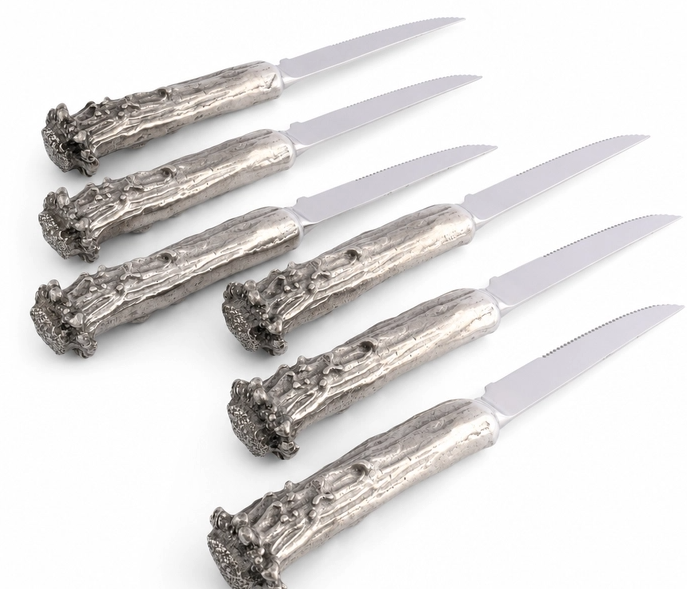 STEAK KNIFE SET PEWTER ANTLER