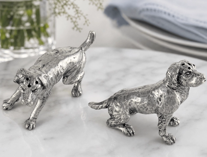 SALT & PEPPER SHAKERS PEWTER SPANIEL