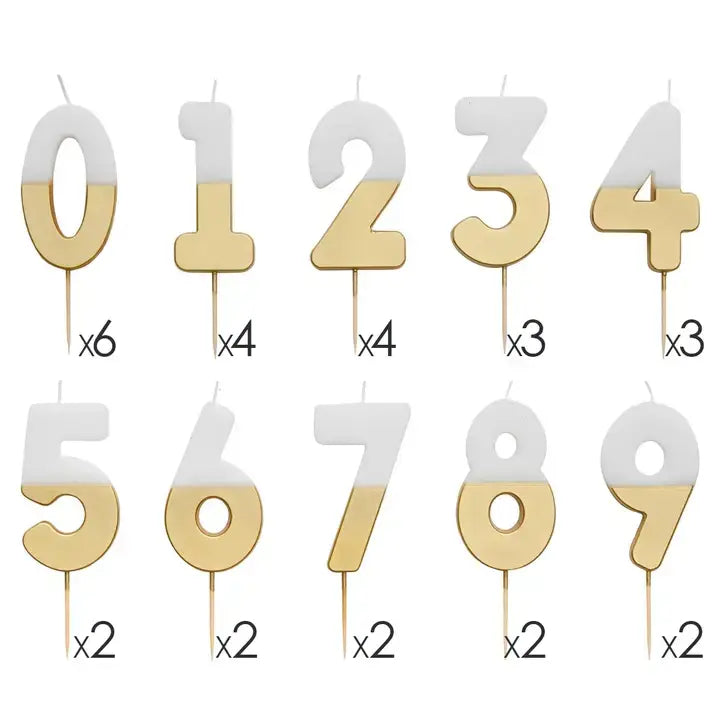 CANDLES WHITE & GOLD BIRTHDAY NUMBERS 0-9