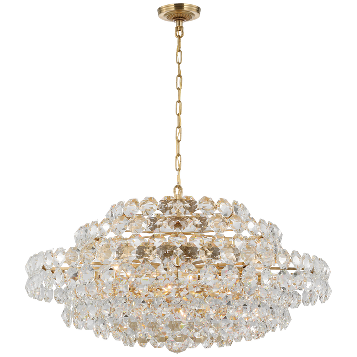 CHANDELIER IN ANTIQUE BRASS WITH CRYSTAL