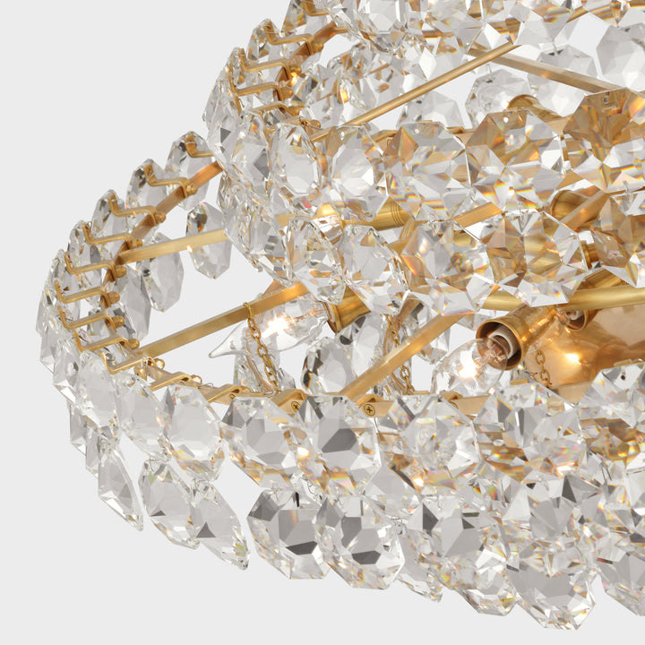 CHANDELIER IN ANTIQUE BRASS WITH CRYSTAL