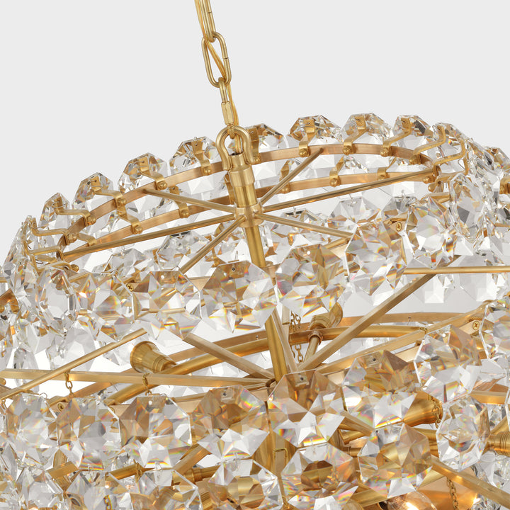 CHANDELIER IN ANTIQUE BRASS WITH CRYSTAL
