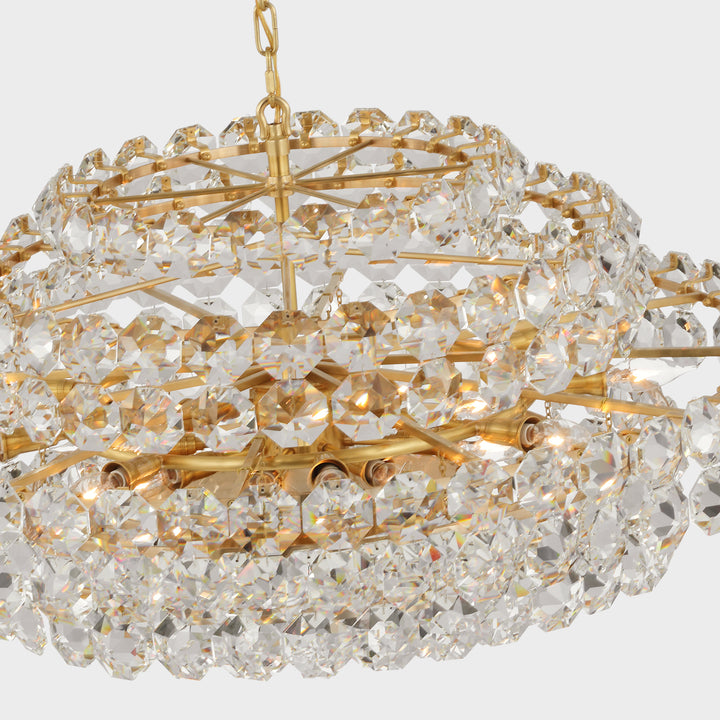 CHANDELIER IN ANTIQUE BRASS WITH CRYSTAL