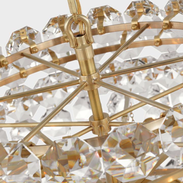 CHANDELIER IN ANTIQUE BRASS WITH CRYSTAL