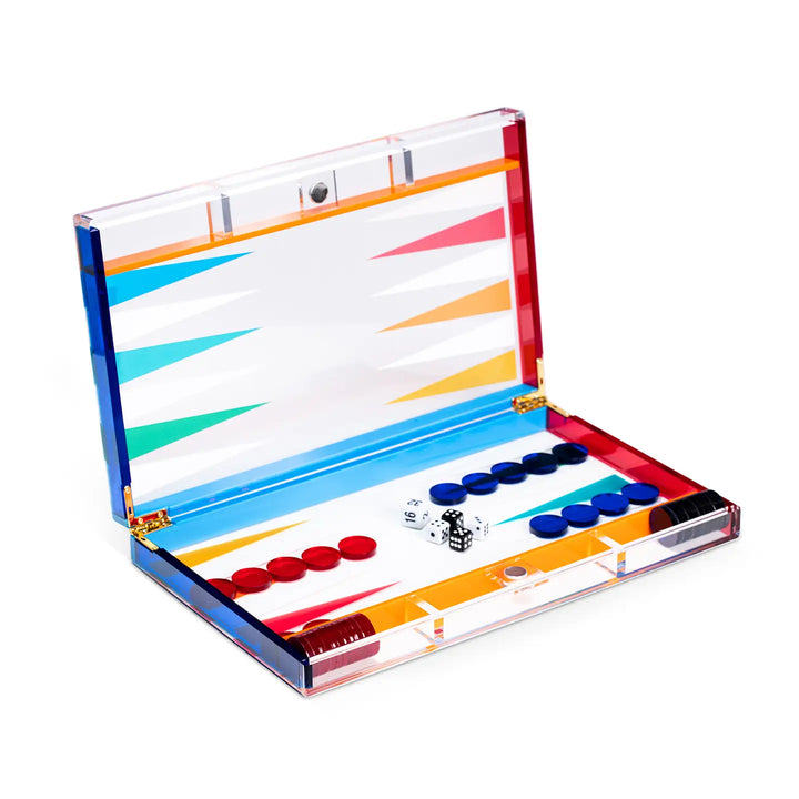 BACKGAMMON SET ACRYLIC MULTICOLOR 14"