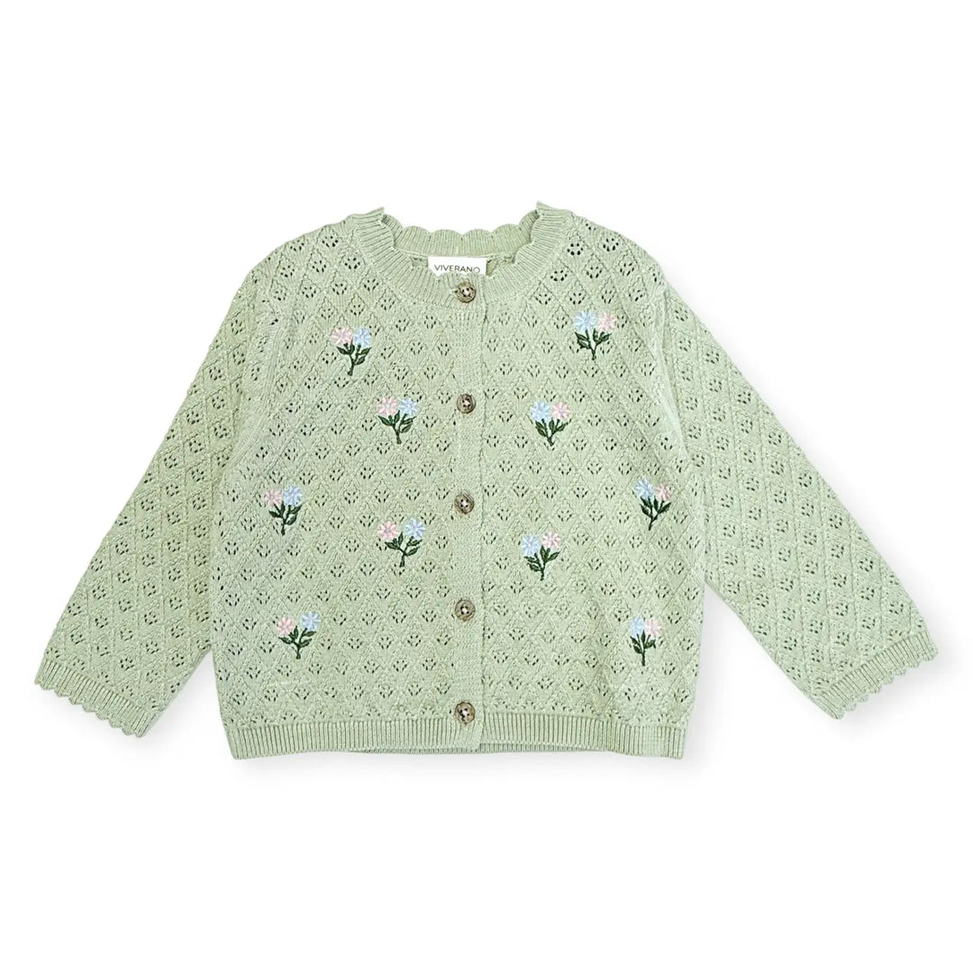 CARDIGAN FLORAL POINTELLE SAGE GREEN
