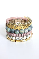 BRACELET GREEN JASPER & MAUVE BEADED