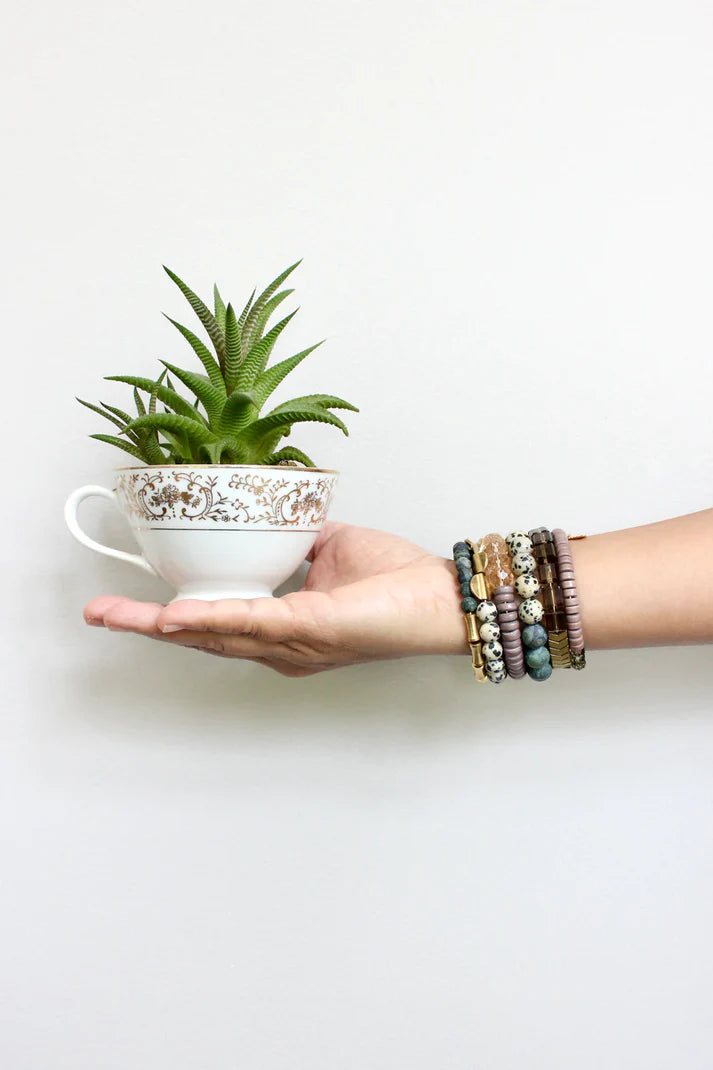 BRACELET GREEN JASPER & MAUVE BEADED