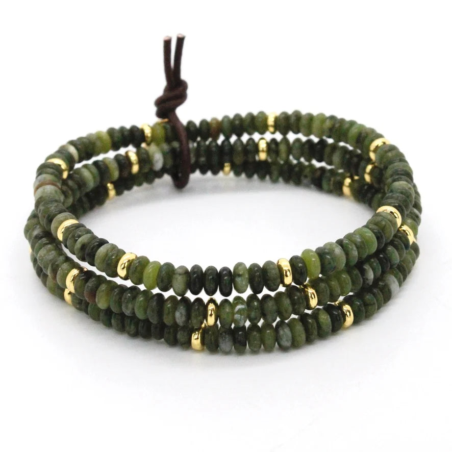 BRACELET OLIVE JADE + GOLD