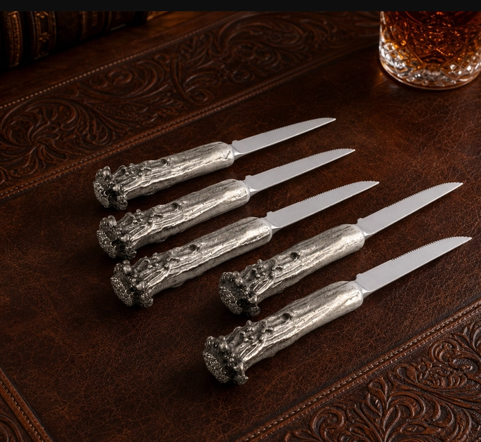 STEAK KNIFE SET PEWTER ANTLER