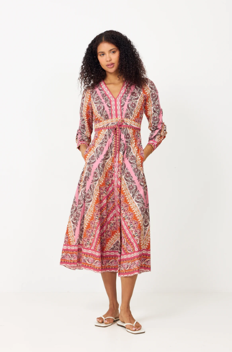 DRESS V NECK MIDI ORANGE