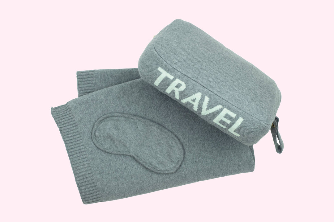 TRAVEL SET BLANKET/MASK GREY/MINT #78721