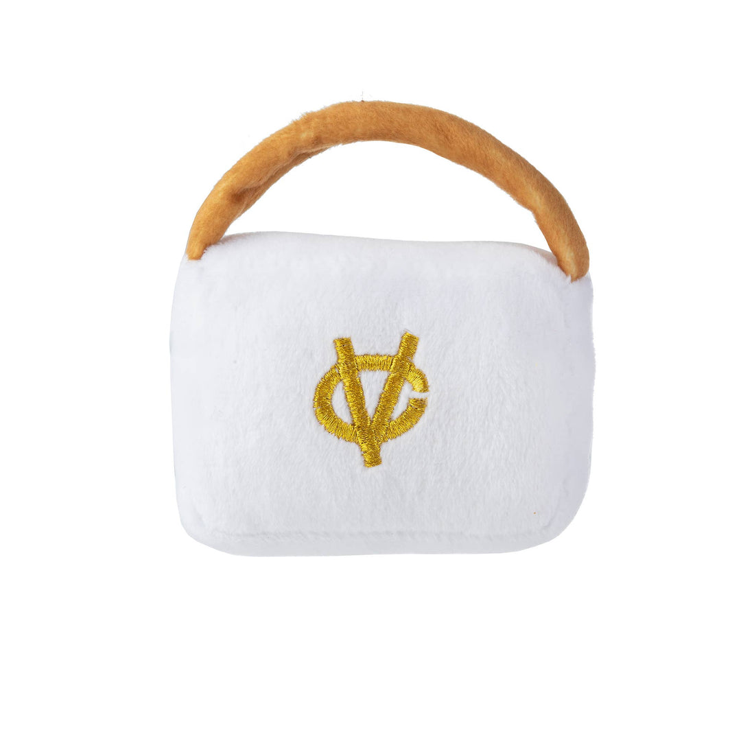 DOG TOY WHITE CHEWY VUITON PURSE