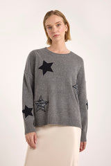 SWEATER CREW GREY PATCH STAR BLACK (NRD)