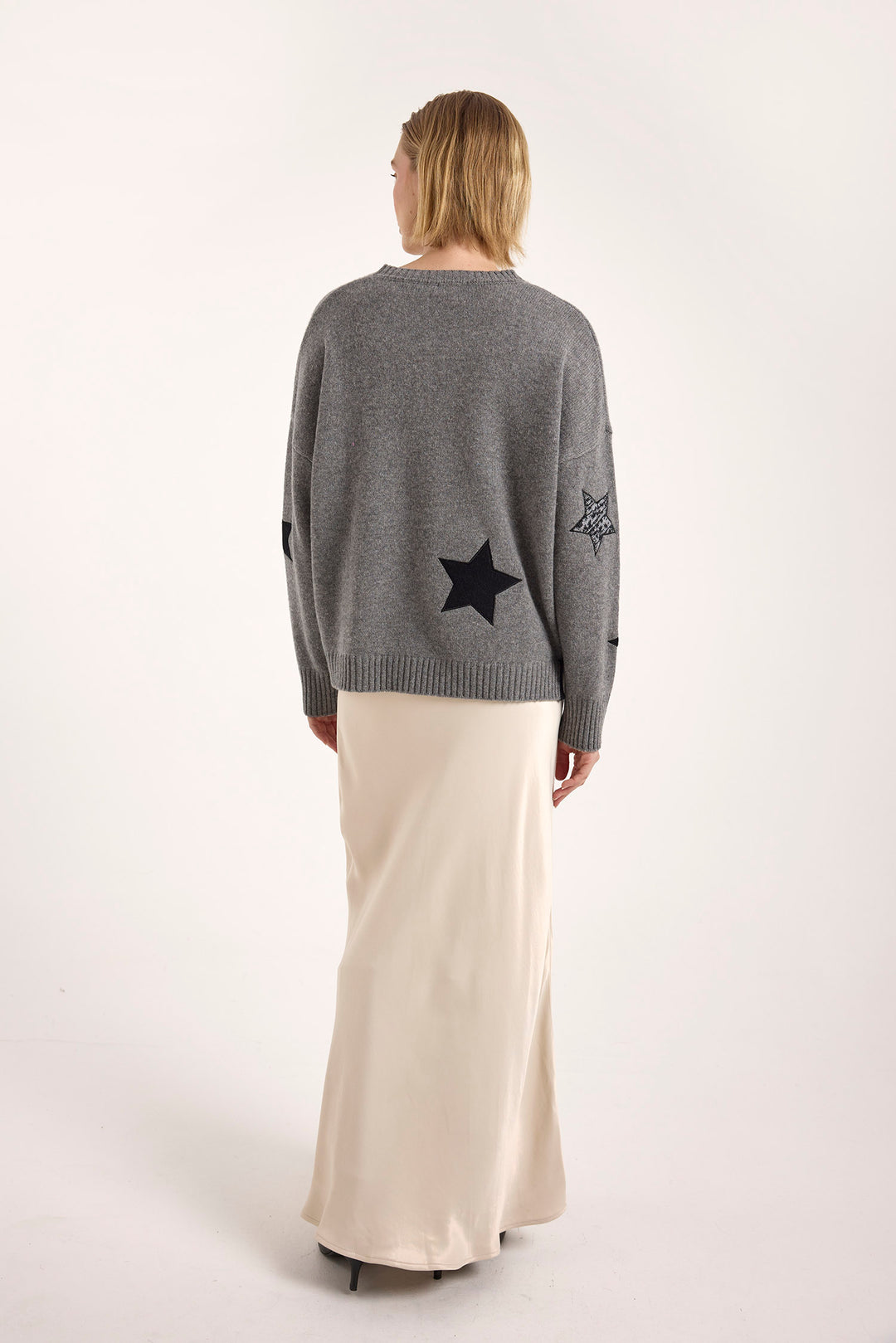 SWEATER CREW GREY PATCH STAR BLACK