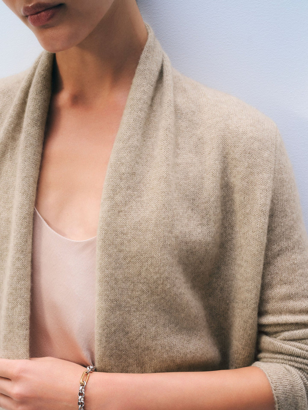 CARDIGAN CASHMERE TRAPEZE TAUPE HEATHER