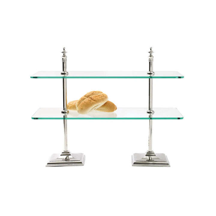 CAKE STAND POLISHED NISKEL & RECTANGULAR GLASS