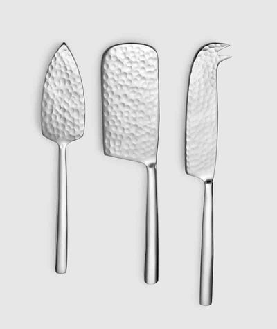 CHEESE SET HAMMERED STAINLESS STEEL - SET OF 3