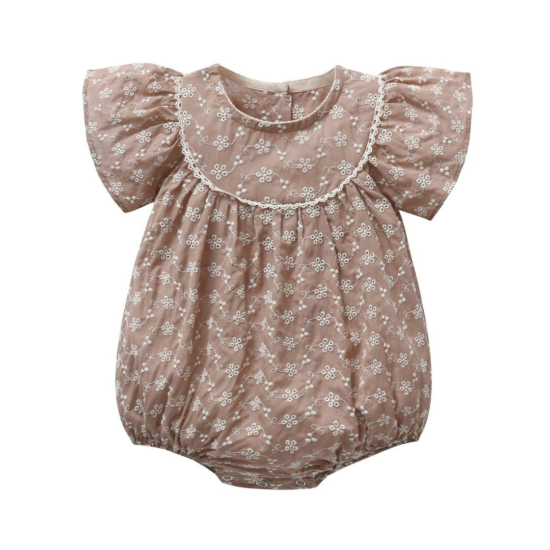 ROMPER LACE EMBROIDERY ROUND COLLAR SHORT SLEEVE