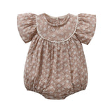 ROMPER LACE EMBROIDERY ROUND COLLAR SHORT SLEEVE