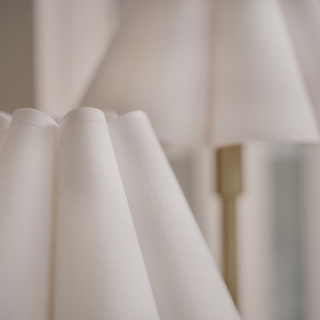 TABLE LAMP DOUBLE ARM BRASS LINEN SCALLOPED SHADE