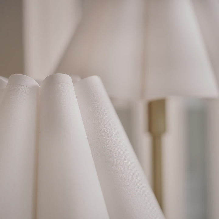 TABLE LAMP DOUBLE ARM BRASS LINEN SCALLOPED SHADE
