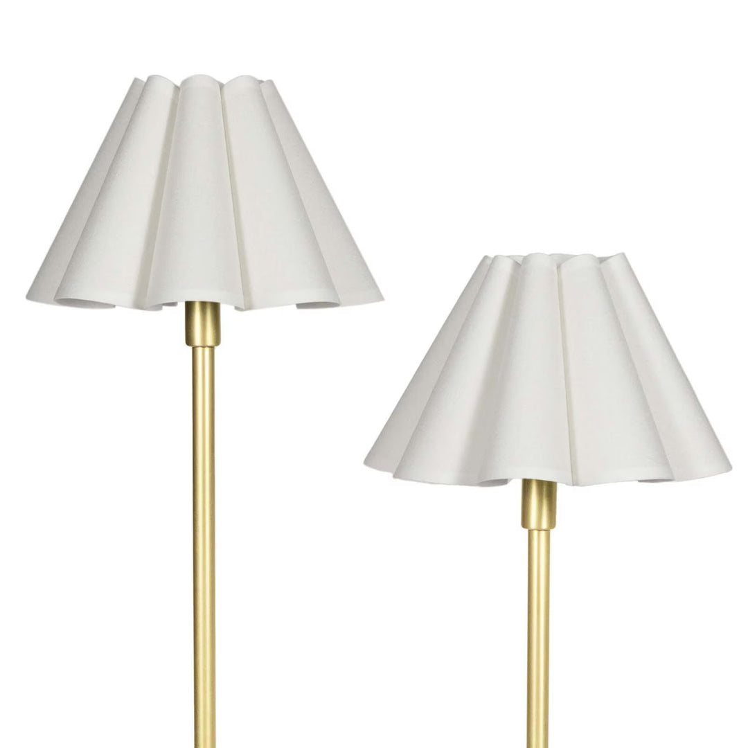 TABLE LAMP DOUBLE ARM BRASS LINEN SCALLOPED SHADE