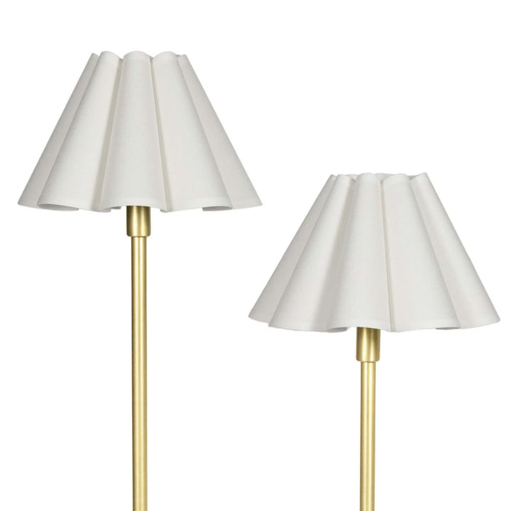 TABLE LAMP DOUBLE ARM BRASS LINEN SCALLOPED SHADE