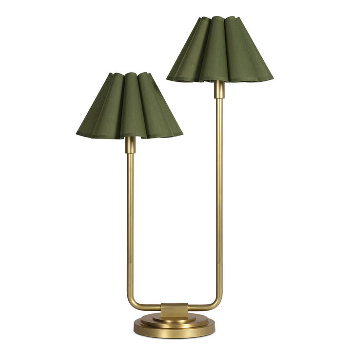 TABLE LAMP DOUBLE ARM BRASS OLIVE SCALLOPED SHADE
