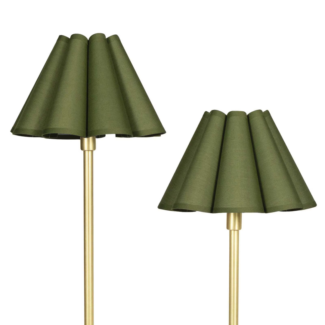TABLE LAMP DOUBLE ARM BRASS OLIVE SCALLOPED SHADE